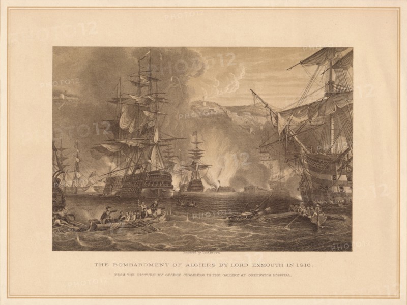 'The Bombardment of Algiers by Lord Exmouth in 1816', (1878).  Artist: Thomas Brown.