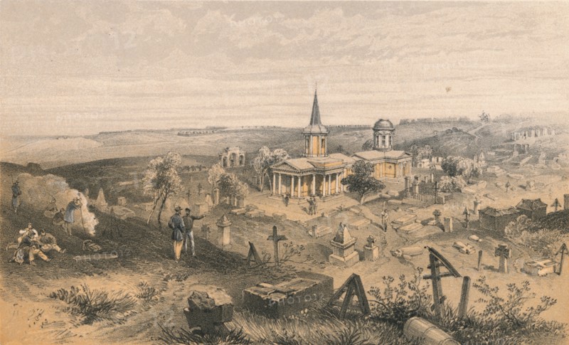 'Quarantine Cemetery and Church with French Battery No. 50', 1856. Artist: Georges McCulloch.