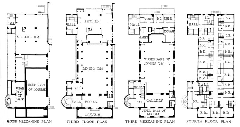 Floor plans, University Club Building, Los Angeles, California, 1923. Artist: Unknown.