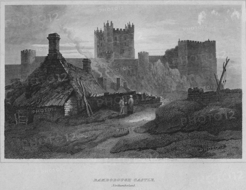 'Bamborough Castle, Northumberland', 1814. Artist: John Greig.