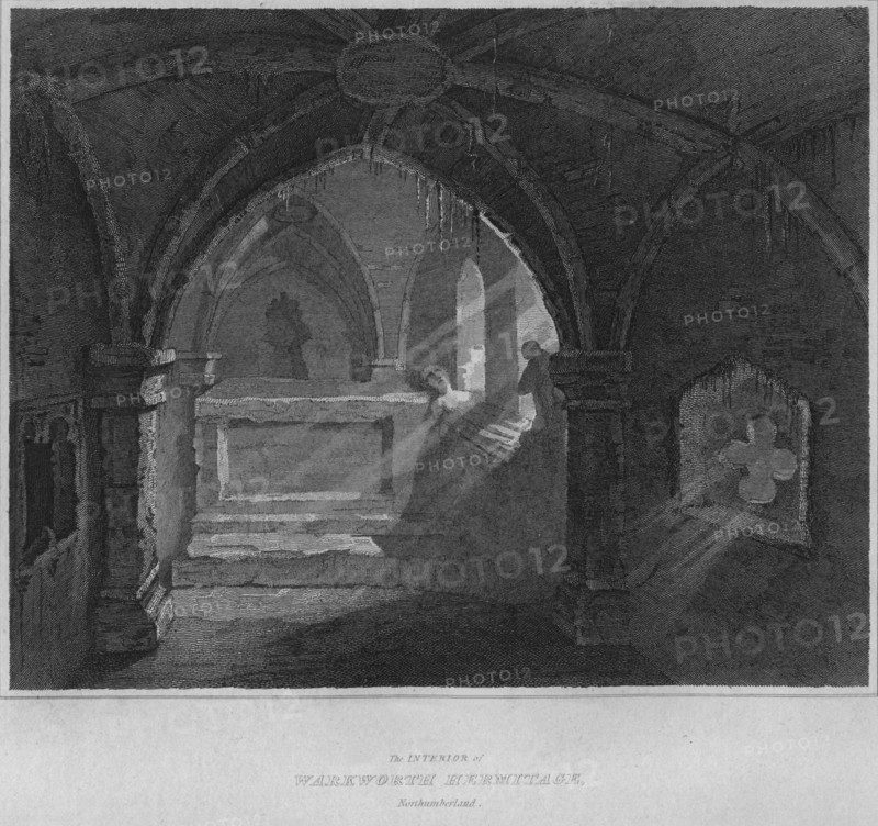 'The Interior of Warkworth Hermitage, Northumberland', 1814. Artist: John Greig.