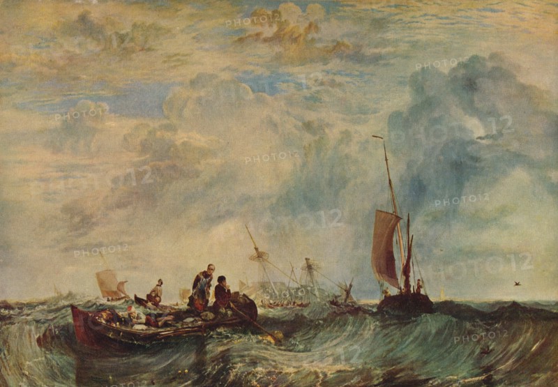 'Entrance of the Meuse: Orange-Merchant on the Bar, Going to Pieces', c1819. Artist: JMW Turner.