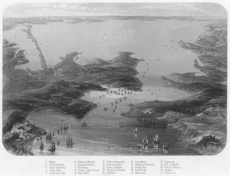 'Birds-Eye View of the Straits of Kertch & Sea of Azoff', c1870. Artist: Unknown.