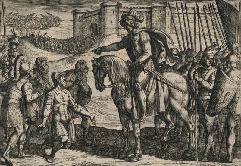 'Die vanit Oudt legher door hongher ende noodt gheuen hen op, ende bidden lyfs ghenade ...', 1612. Artist: Antonio Tempesta.