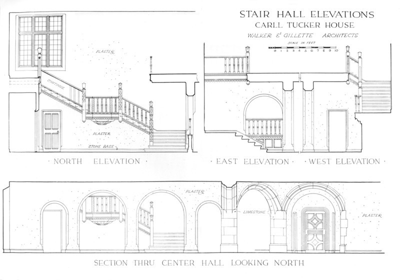 Stair hall elevations - house of Carll Tucker, Mount Kisco, New York, 1925. Artist: Walker and Gillette.