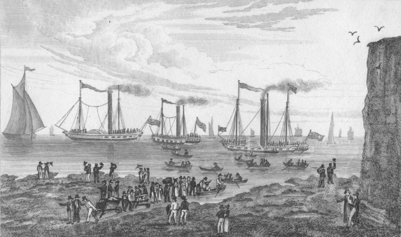 'The Steam Boats, leaving Margate', 1820. Artist: John Shury.