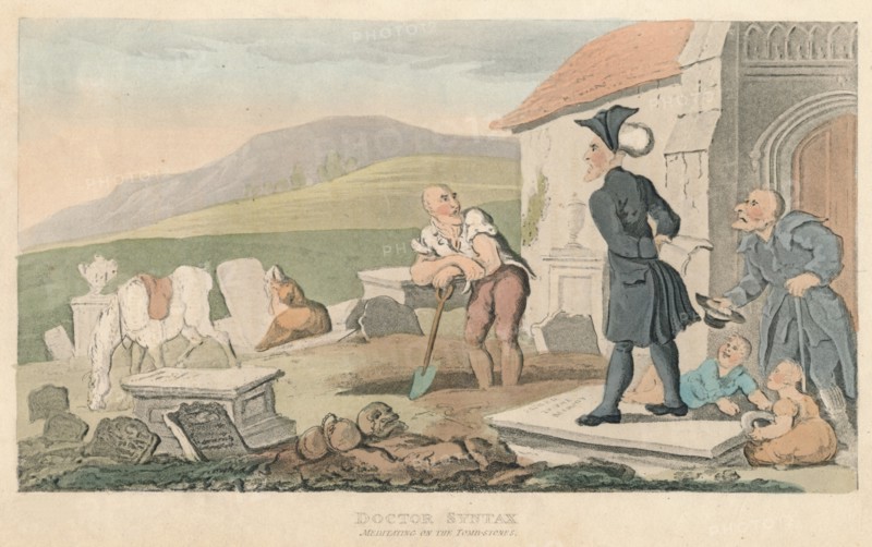 'Doctor Syntax Meditating on the Tombstones', 1820. Artist: Thomas Rowlandson.