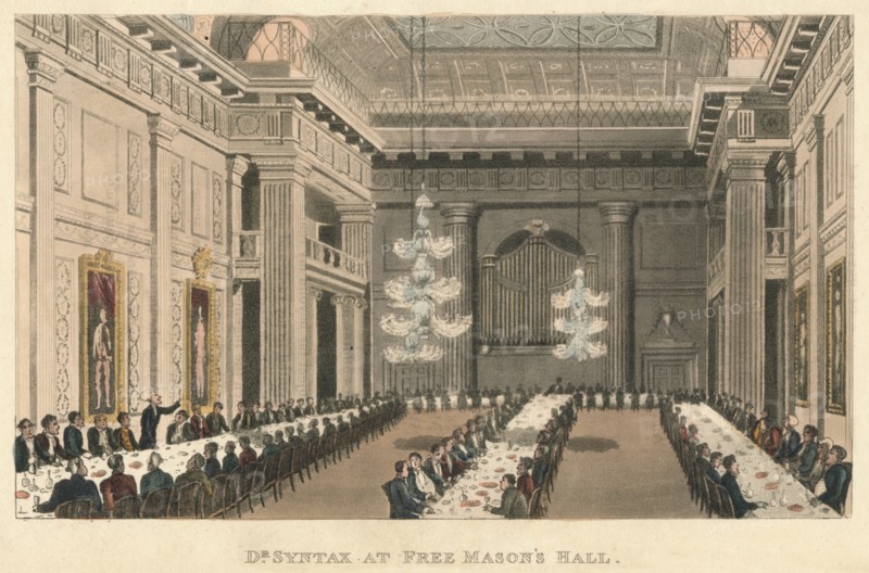 'Dr Syntax at Free Mason's Hall', 1820. Artist: Thomas Rowlandson.