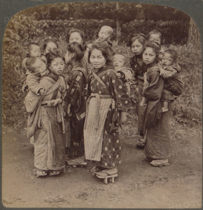 'Big sisters and little brothers in the Land of the Rising Sun - Yokohama, Japan', 1904. Artist: Unknown.