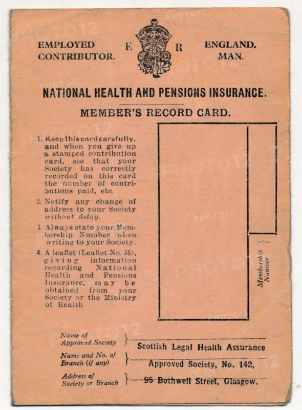 'National Health and Pensions Insurance Card: Member's Record Card', c1930s. Artist: Unknown.