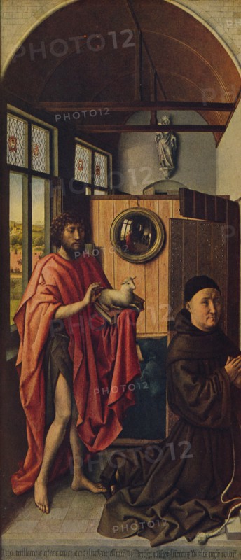 'St. John the Baptist and the Franciscan master Henry of Werl', 1438, (c1934). Artist: Robert Campin.