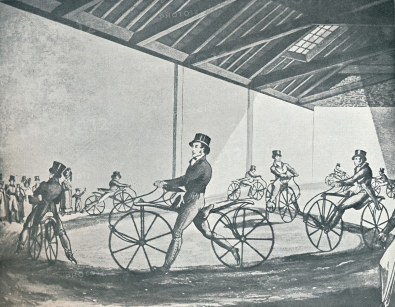 'Johnson's Pedestrian Hobby-Horse Riding School at 377, Strand', 1819, (1912). Artist: Unknown.