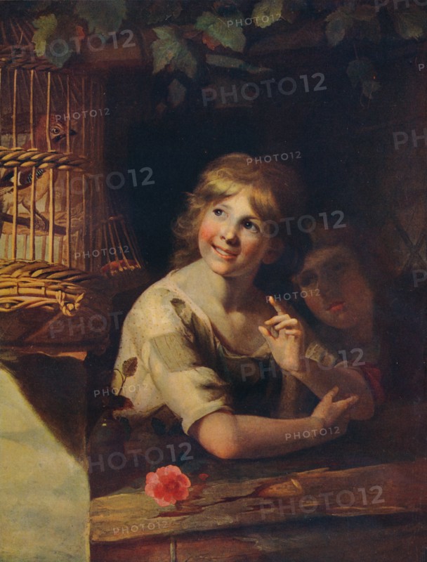 'Two Children with a Jay in a Cage', c18th century, (1910). Artist: Matthew William Peters.
