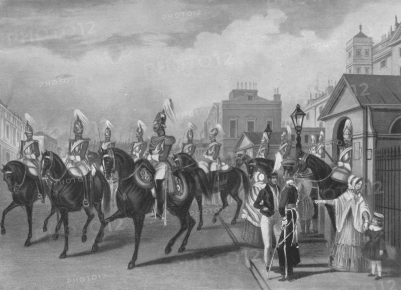 '2nd Life Guards Relieving Guard', 1844 (1909). Artist: James William Giles.