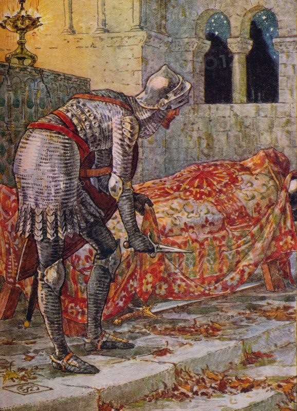 'Sir Lancelot in the Chapel Perilous', 1911.  Artist: Walter Crane.