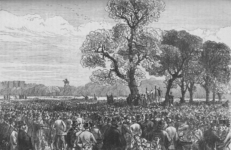 'Meeting at the Reformers' Tree, Hyde Park', c1890. Artist: CR.