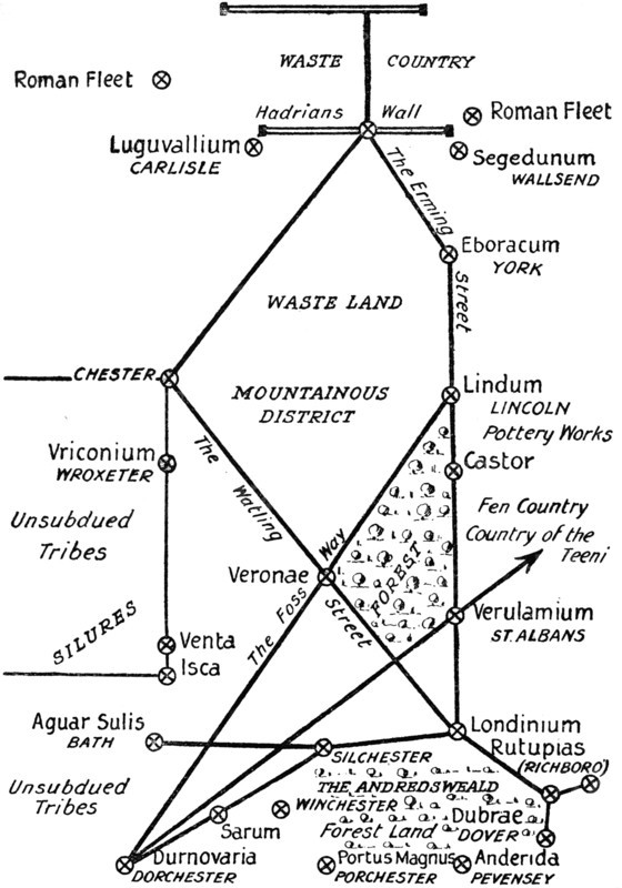 'The Four Principal Roman Lines of Communication in Britain', 1910. Artist: Unknown.
