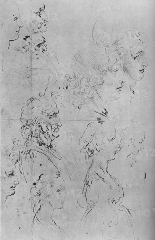 'Profiles of Men and Half-Length of a Girl', c1490 (1945). Artist: Leonardo da Vinci.
