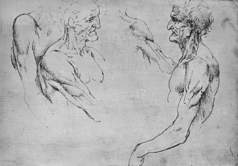 'Two Studies of the Upper Part of an Old Man and Two Studies of Arms', c1480 (1945). Artist: Leonardo da Vinci.