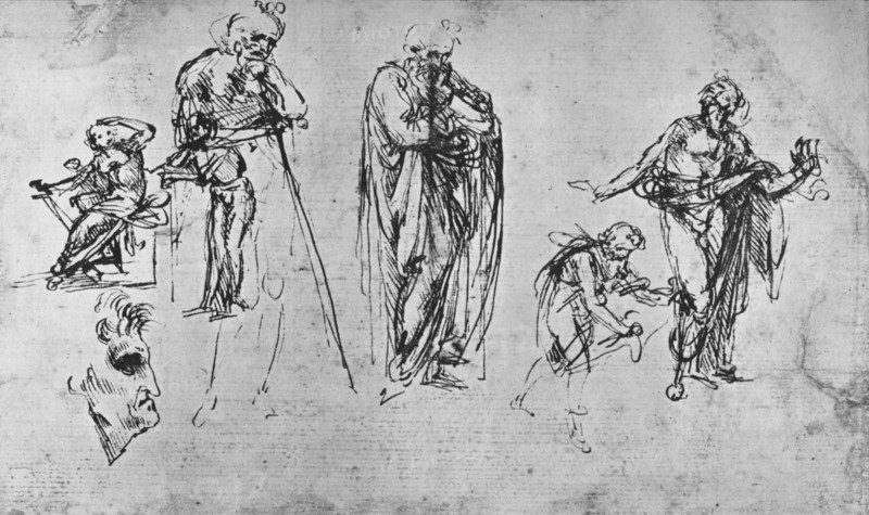 'Studies of Single Figures and of a Profile', c1480 (1945). Artist: Leonardo da Vinci.