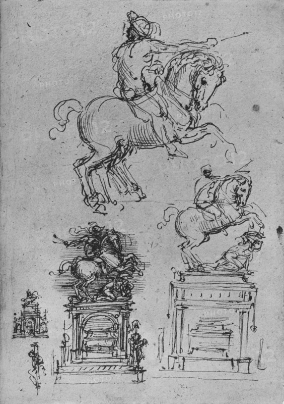 'Four Studies for an Equestrian Monument', c1480 (1945). Artist: Leonardo da Vinci.