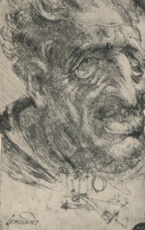'Grotesque Head of a Man Turned Three-Quarters to the Right', c1480 (1945). Artist: Leonardo da Vinci.