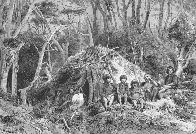 'Fuegians and their Wigwams',  c1885, (1890). Artist: Robert Taylor Pritchett.