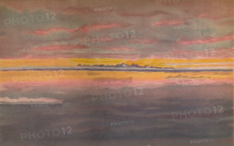 'Sunset off the North Coast of Asia, North of the Mouth of the Chatanga, 1893, (1897). Artist: Fridtjof Nansen.