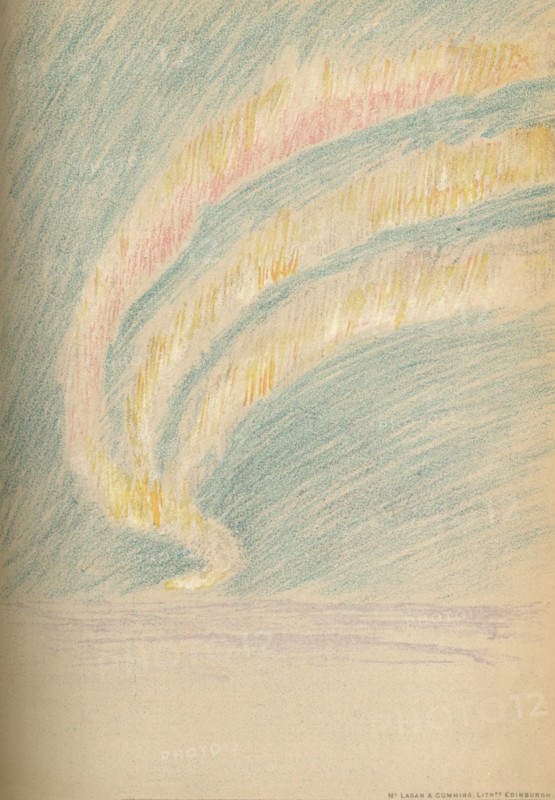 'Streamers of Aurora Borealis, 28th November 1893. Pastel Sketch', 1893 (1897). Artist: Fridtjof Nansen.