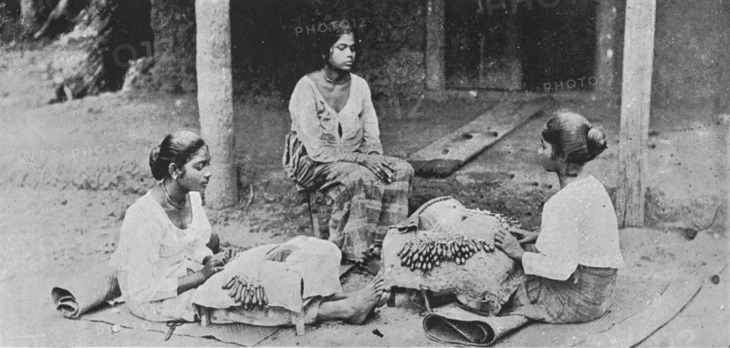 'Lace Makers. - Ceylon Lace is entirely hand made', c1890, (1910). Artist: Alfred William Amandus Plate.