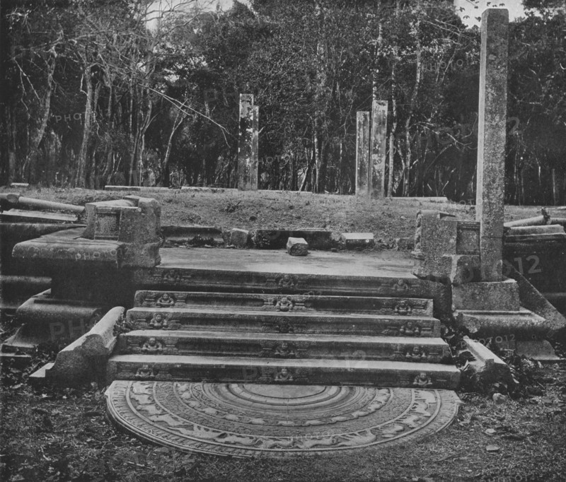 'The Ruined Cities of Anuradhapura. Moonstone and Steps', c1890, (1910). Artist: Alfred William Amandus Plate.