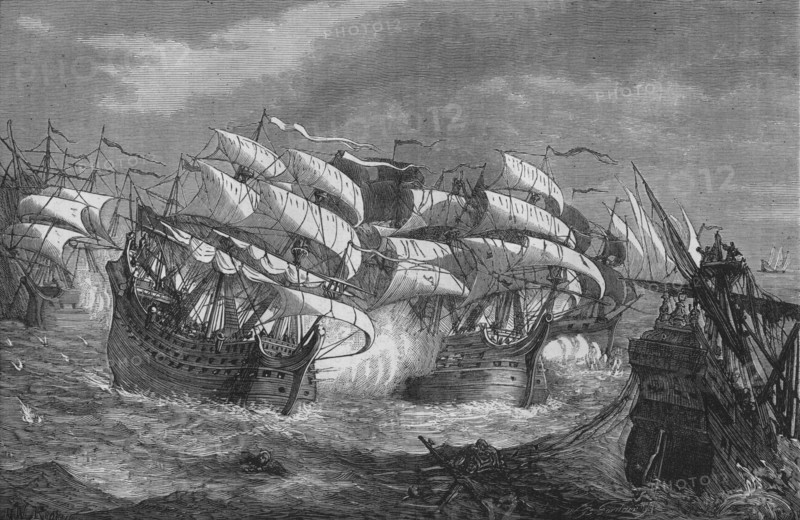 'Drake Attacking the Spanish Treasure Ship', c1578, (c1880). Artist: Unknown.