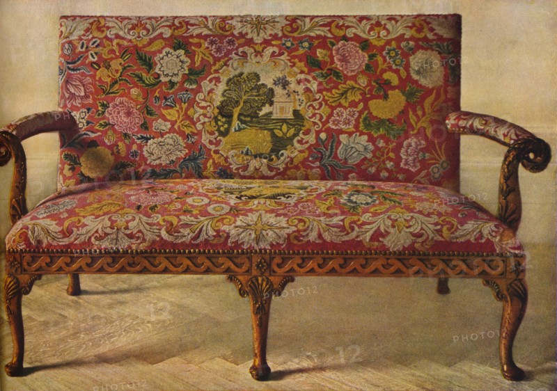 'A Queen Anne Settee Upholstered in Petit Point', c1900, (1936). Artist: Unknown.