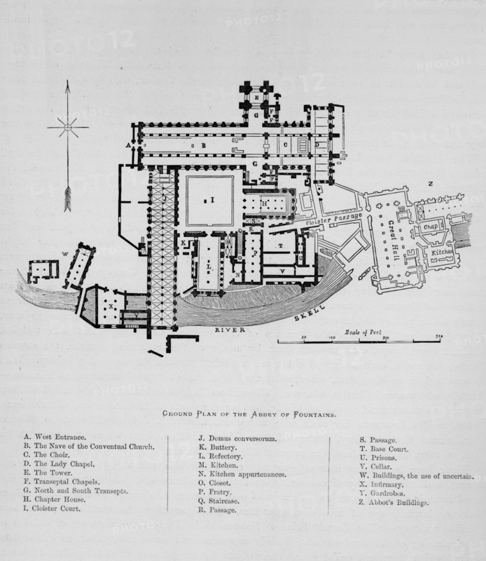 'Ground Plan of Abbey of Fountains', Fountains Abbey,1897. Artist: Unknown.
