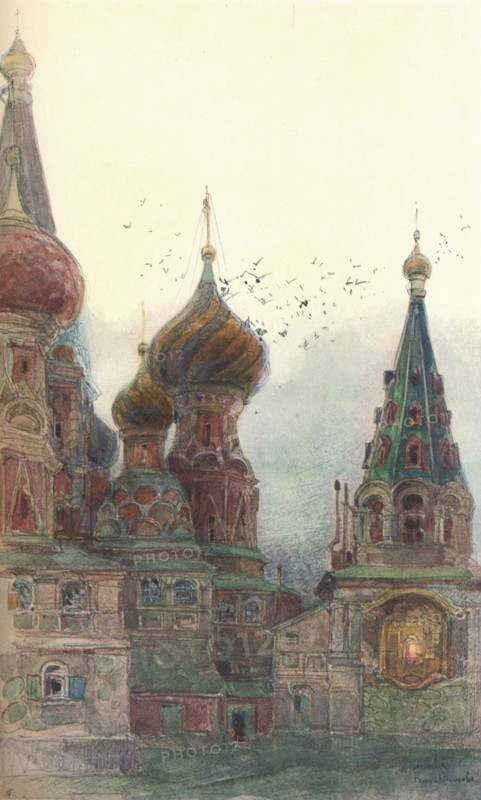 'The Church of Vasili Blazhenni, Moscow', c1900, (1905). Artist: Georges Kossiakoff.