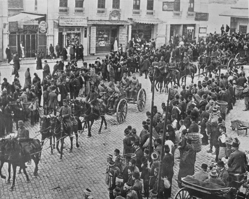 'Turkish artillery leaving Constantinople on active service', 1915. Artist: Unknown.