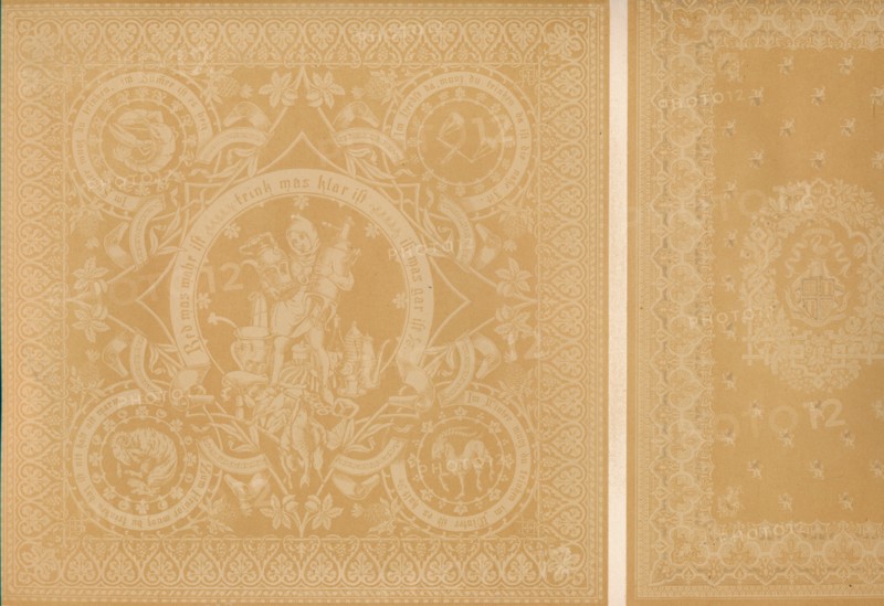 'Damask Linen by Mr C. Faber, Stuttgart  and Messrs. Burre Bros. Dumferline', 1863. Artist: Robert Dudley.