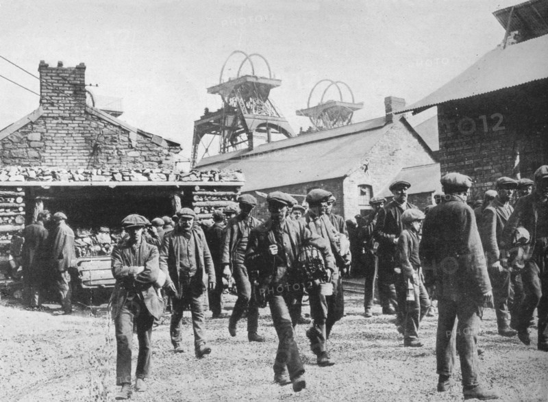 'Miners leaving the pithead after the expiration of their strike notices', 1915. Artist: Unknown.