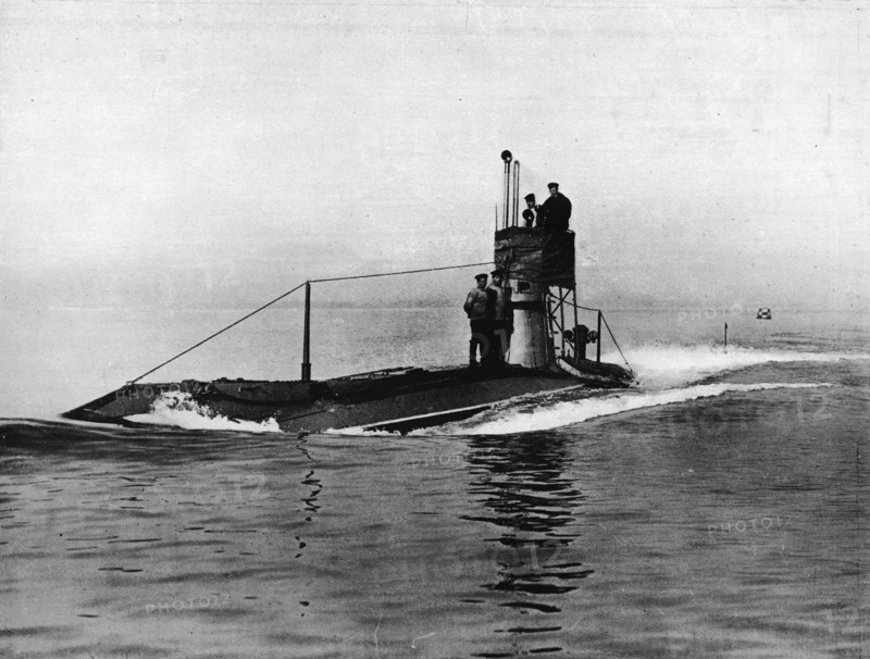 'A British submarine running on the surface of the water', 1914. Artist: Unknown.