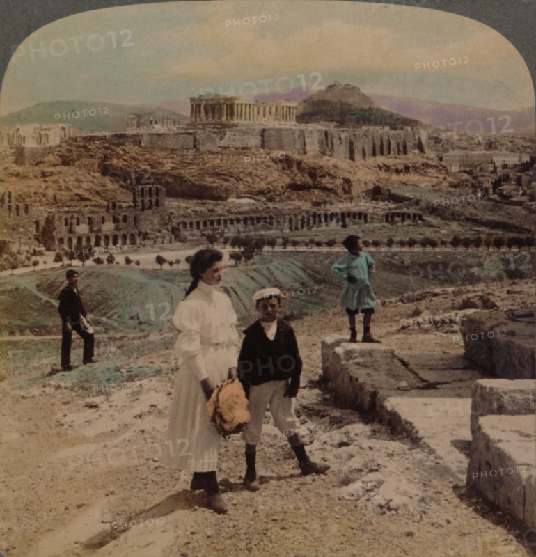 'The Acropolis of Athens, Lycabettus and Royal Palace, from Philopappos monument', 1907. Artists: Elmer Underwood, Bert Elias Underwood.