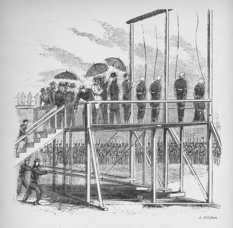 'Three men and a woman hanged for the assassination of Lincoln', c1865, (1938). Artist: Unknown.