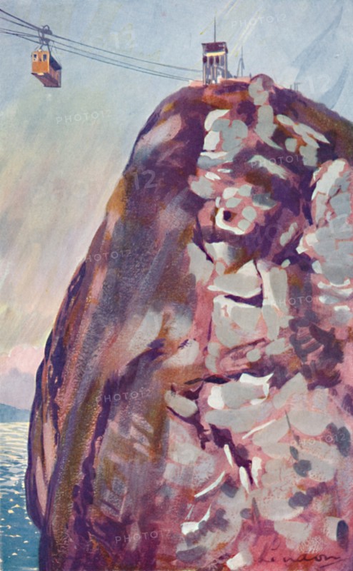 'The Aerial Ropeway Car reaching the Summit of the Sugar Loaf', 1914. Artist: Unknown.