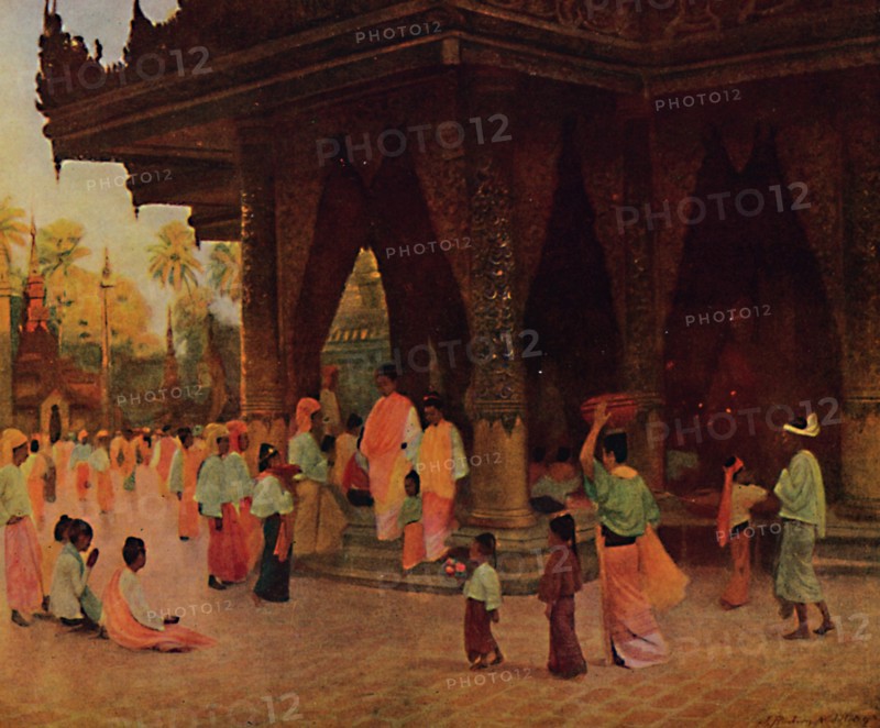 'Worshippers at a Shrine of Gautama', 1913. Artist: James Raeburn Middleton.
