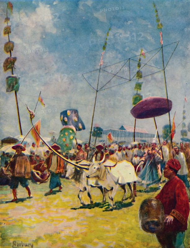 'Siamese Farmers Celebrating the Annual Rice Ploughing Festival', 1913. Artist: Edwin Norbury.