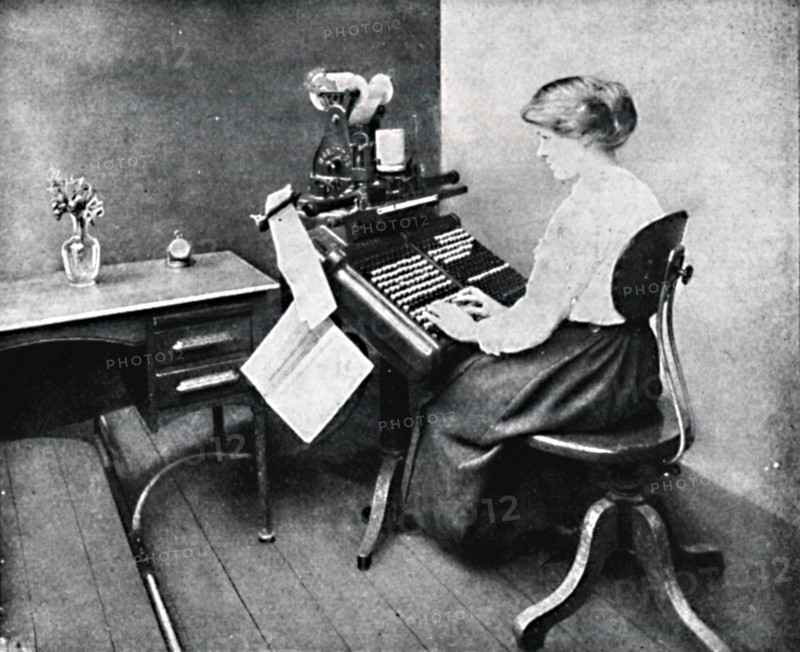 'Woman Operator on Monotype Keyboard', 1917. Artist: Unknown.