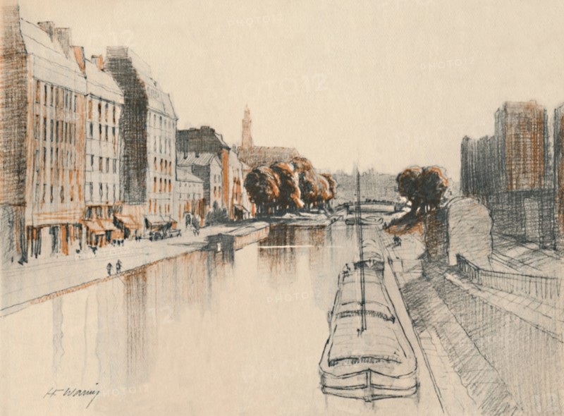 'The Canal St. Martin', c1927, (1927). Artist: Henry Franks Waring.