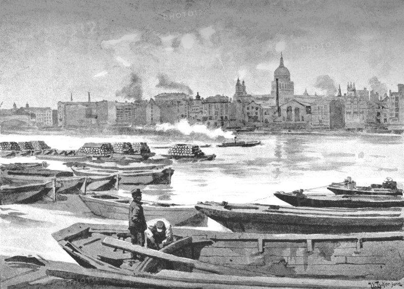 'St. Paul's Cathedral from the South Bank of the River', 1891. Creator: William Luker.