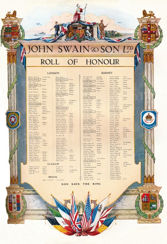 'John Swain & Son Ltd. Roll of Honour', 1917. Artist: John Swain & Son.