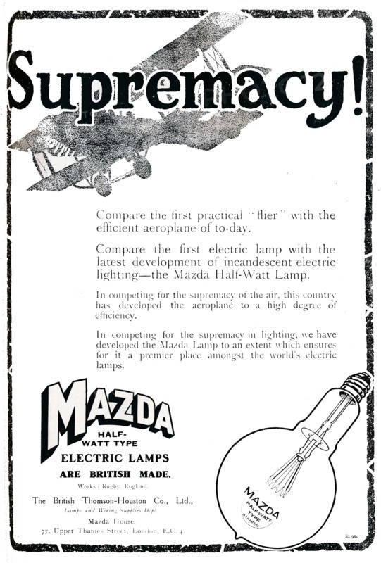 'Mazda Half-Watt Type Electric Lamps Advert', 1919. Artist: Unknown.