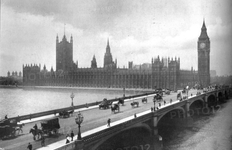 'Houses of Parliament and Westminster Bridge', 1919. Artist: Garratt & Atkinson.